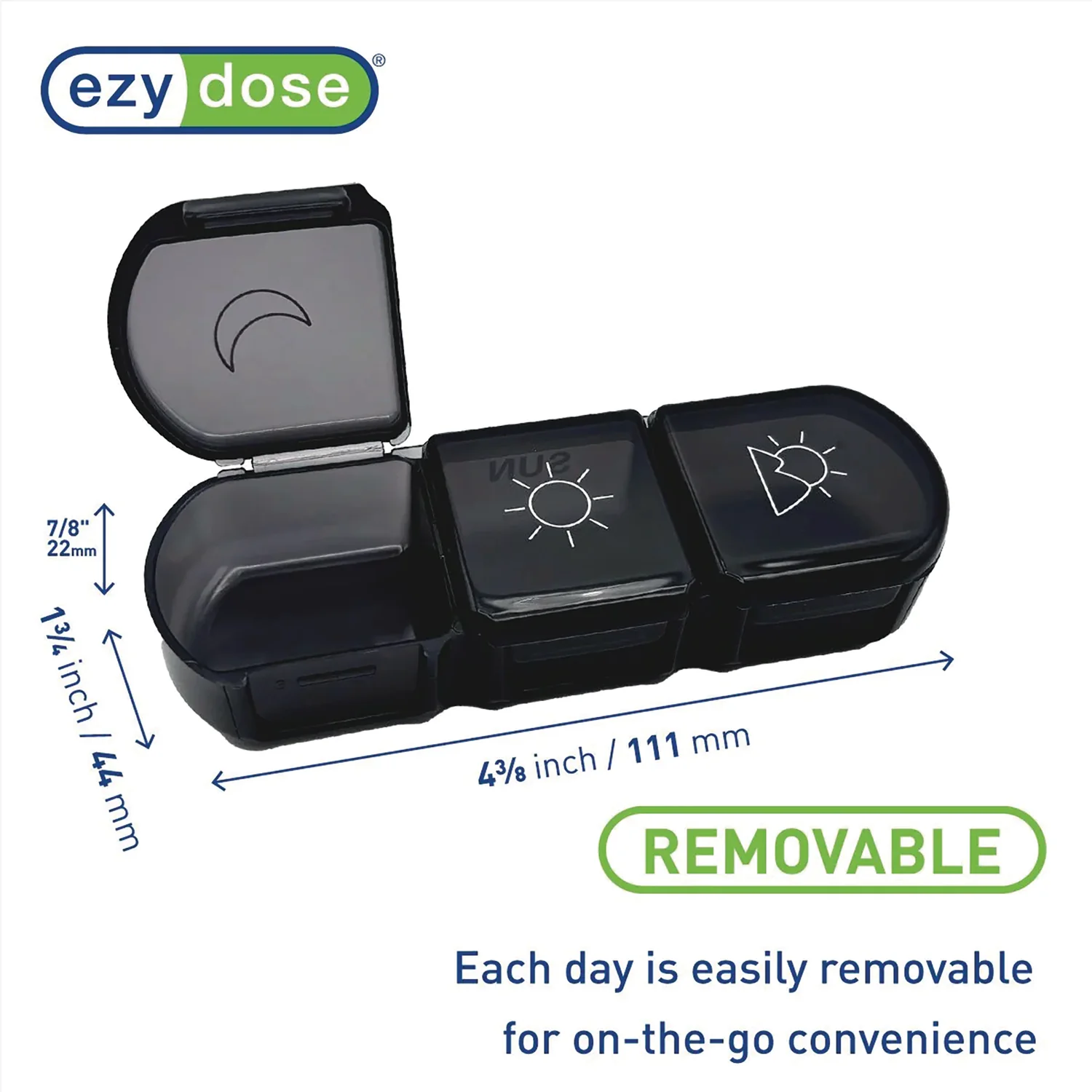 Ezy Dose Pill Organizer Weekly 3x/Day Medtime Planner Black - Image 3