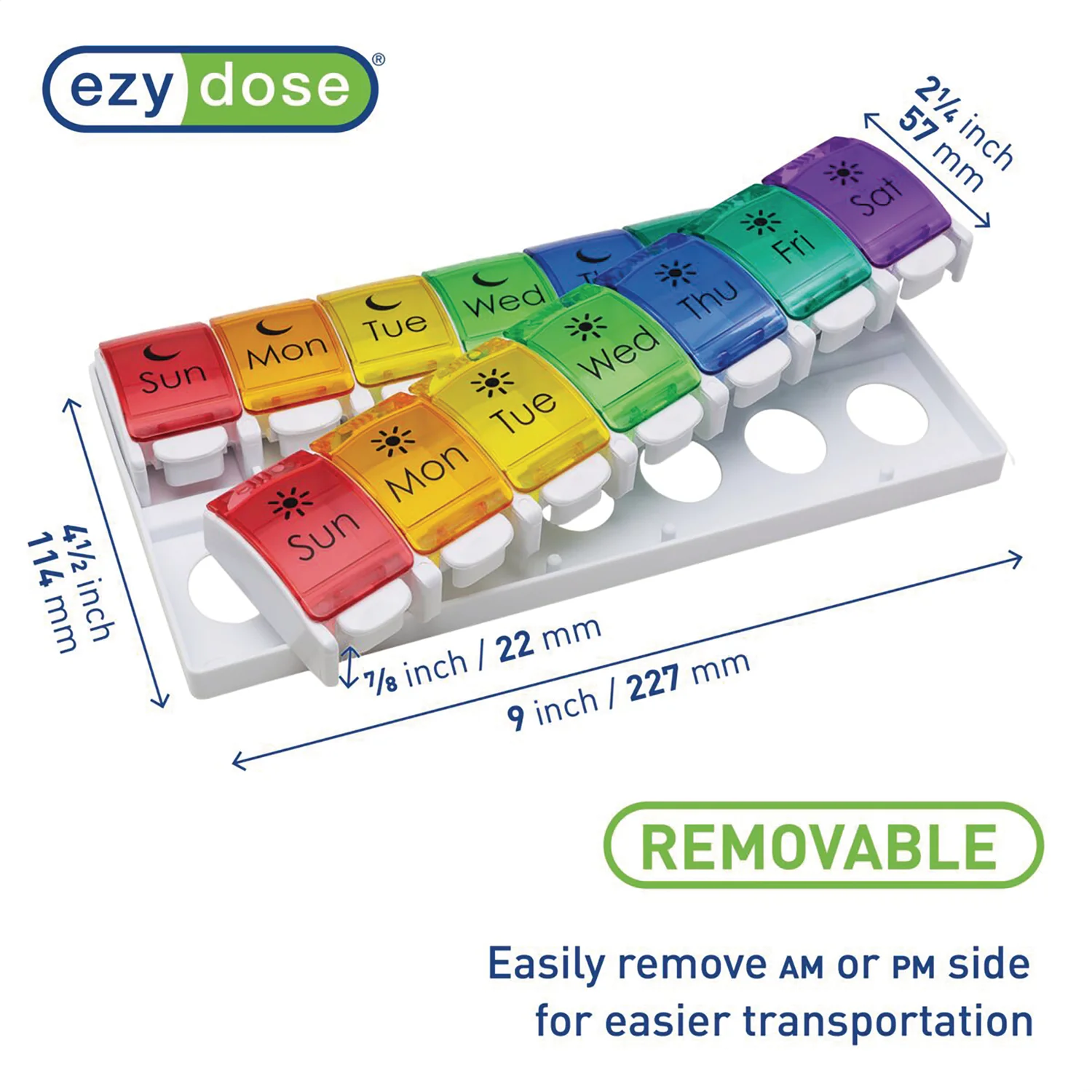 Ezy Dose Pill Organizer Weekly AM/PM Push Buttons Rainbow - Image 3