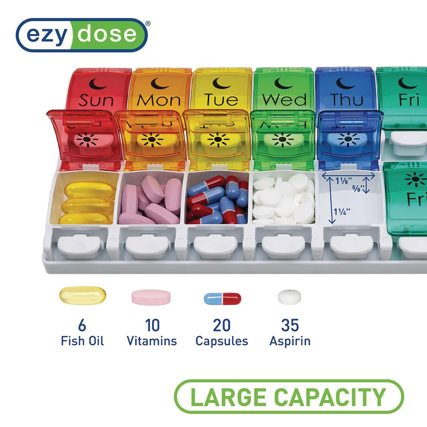 Ezy Dose Pill Organizer Weekly AM/PM Push Buttons Rainbow - Image 4