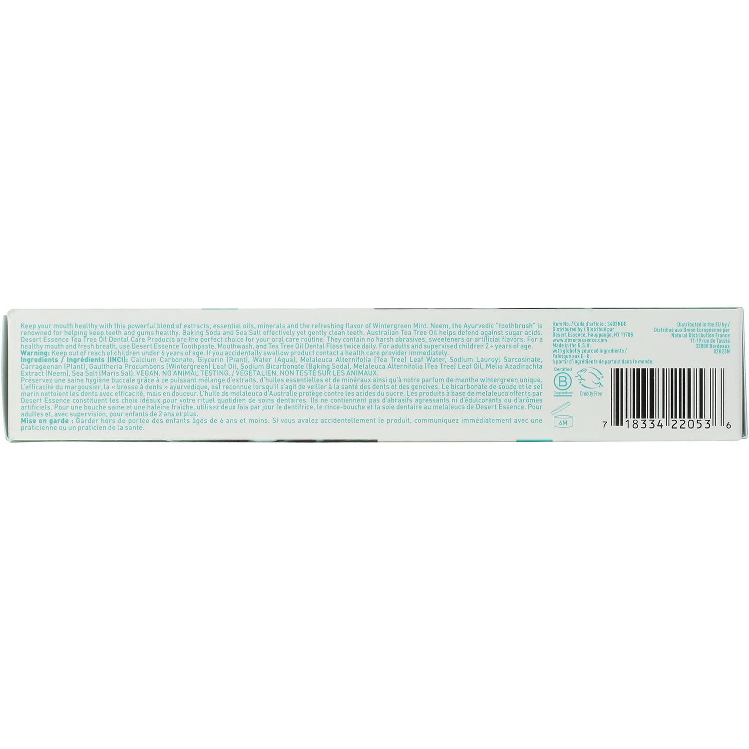 Tea Tree Oil & Neem Toothpaste - Wintergreen - Image 2