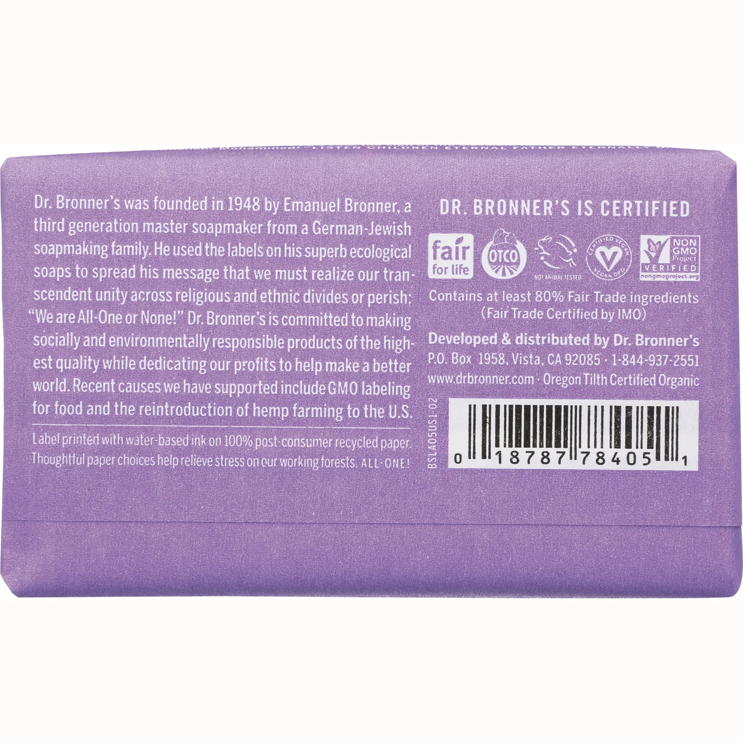 All-One Hemp Lavender Pure-Castile Bar Soap - Image 2