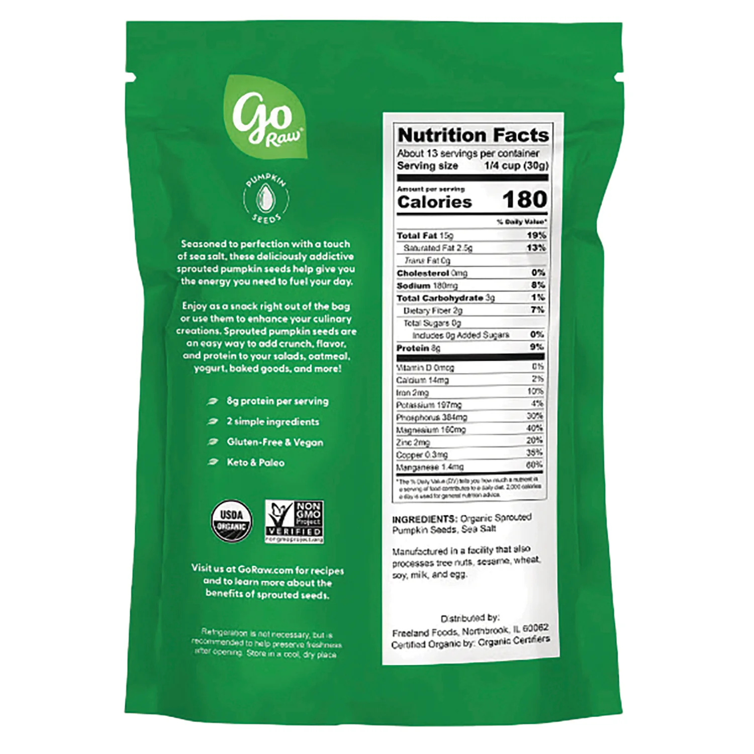 Sprouted Organic Pumpkin Seeds with Sea Salt - Image 2