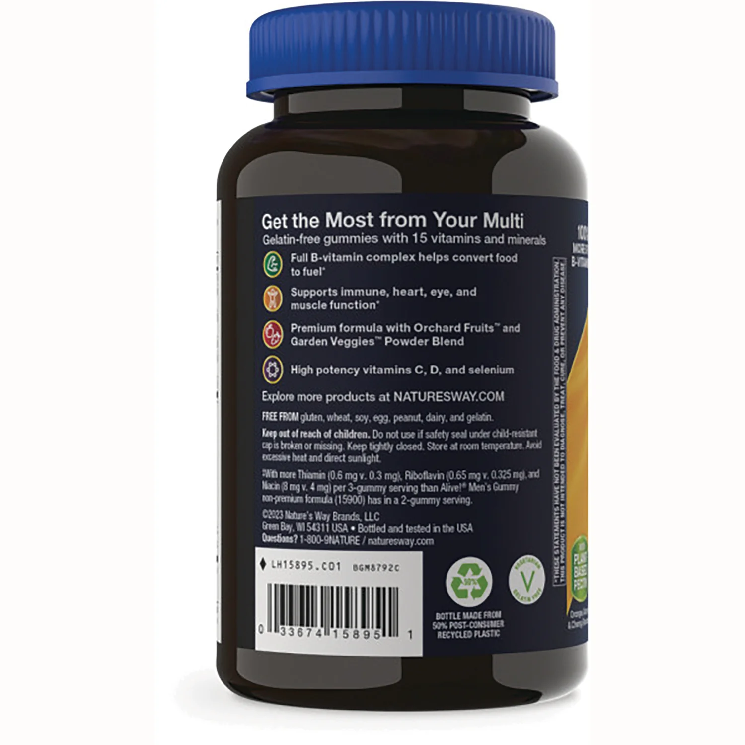 Alive! Men's Premium Gummy Multivitamin - Orange,Grape & Cherry - Image 3