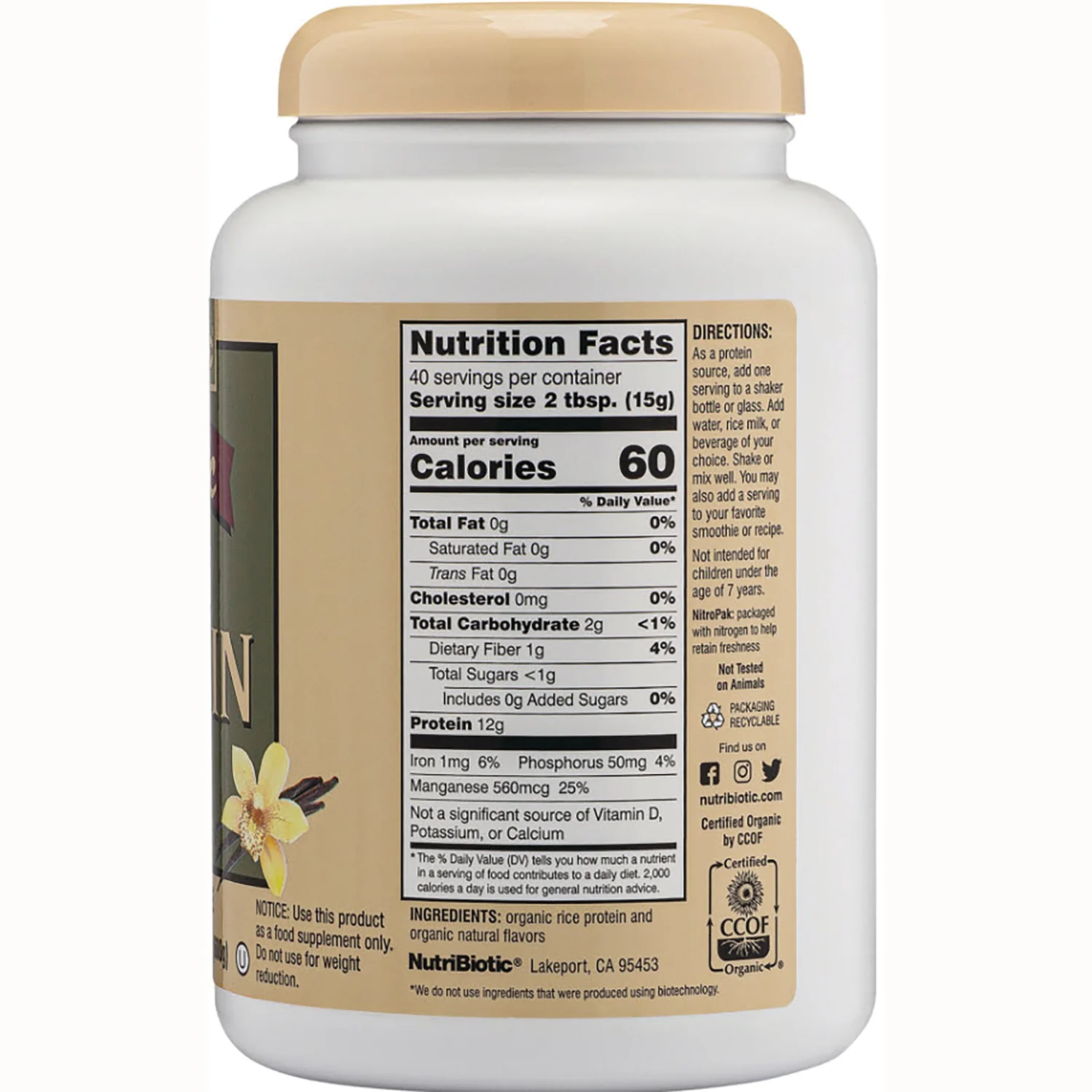 Organic Rice Protein Powder - Vanilla - Image 2