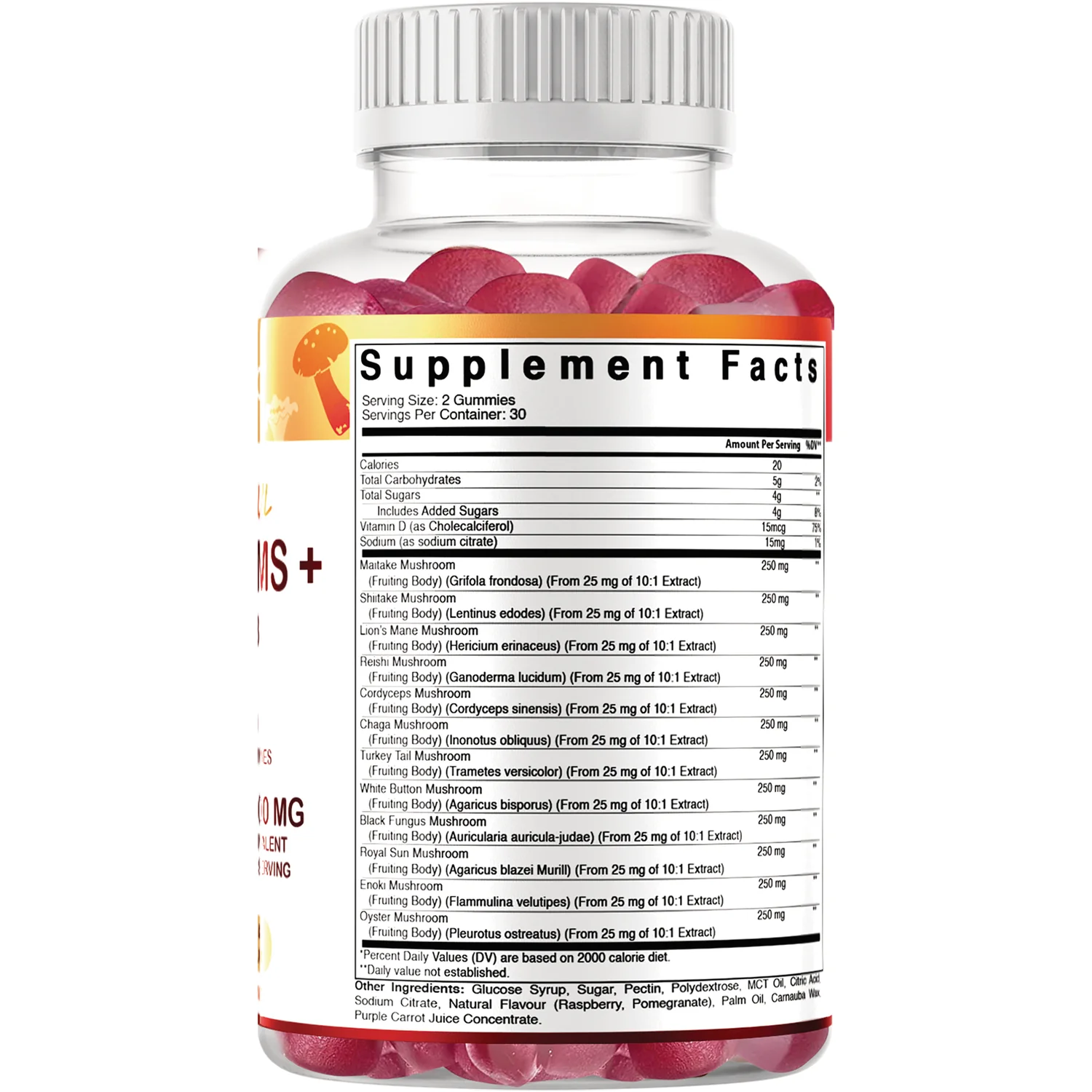 Mushrooms + Vitamin D3 - Raspberry & Pomegranate Flavor - Image 2