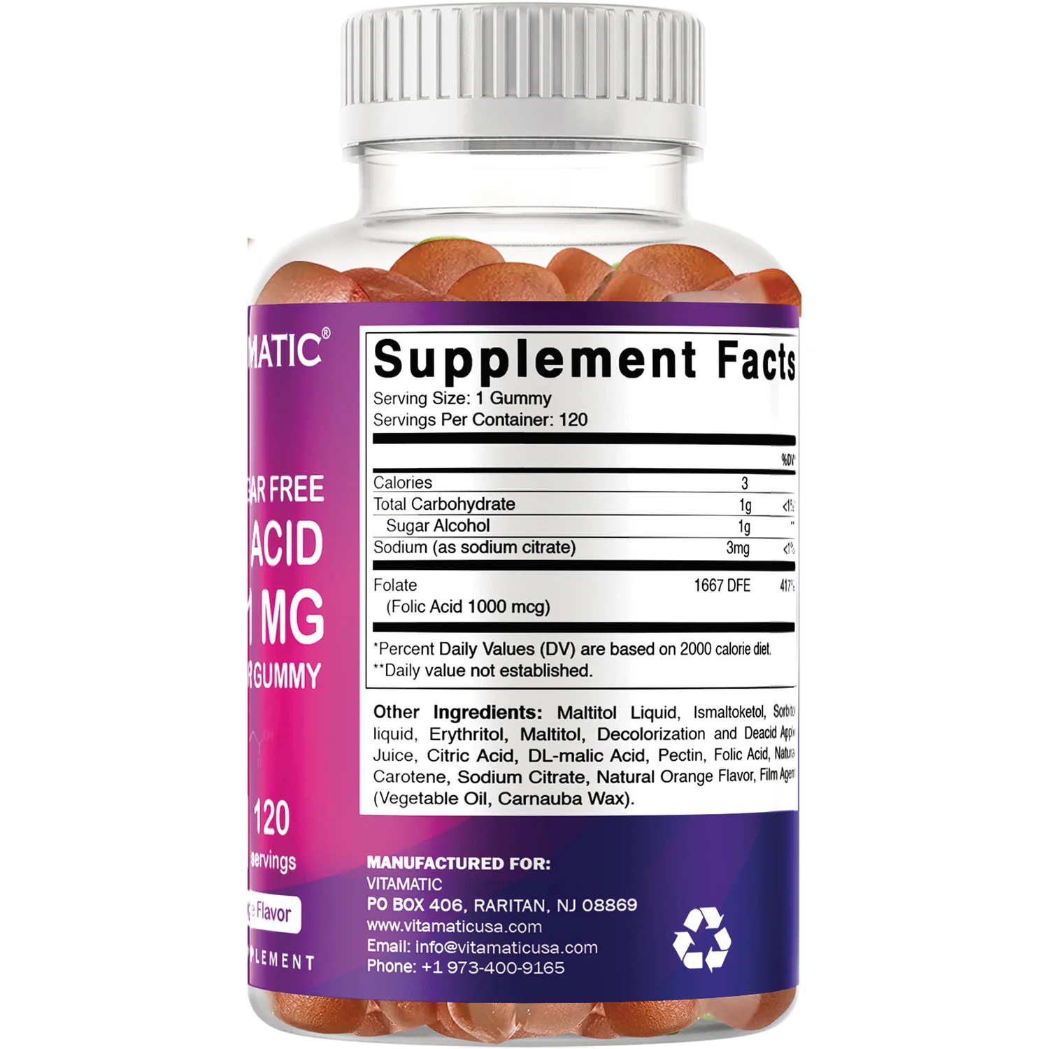Sugar Free Folic Acid Gummies - Natural Orange - Image 2