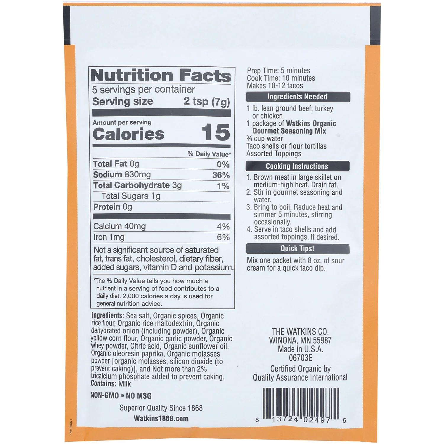 Taco Organic Gourmet Seasoning Mix - Image 2